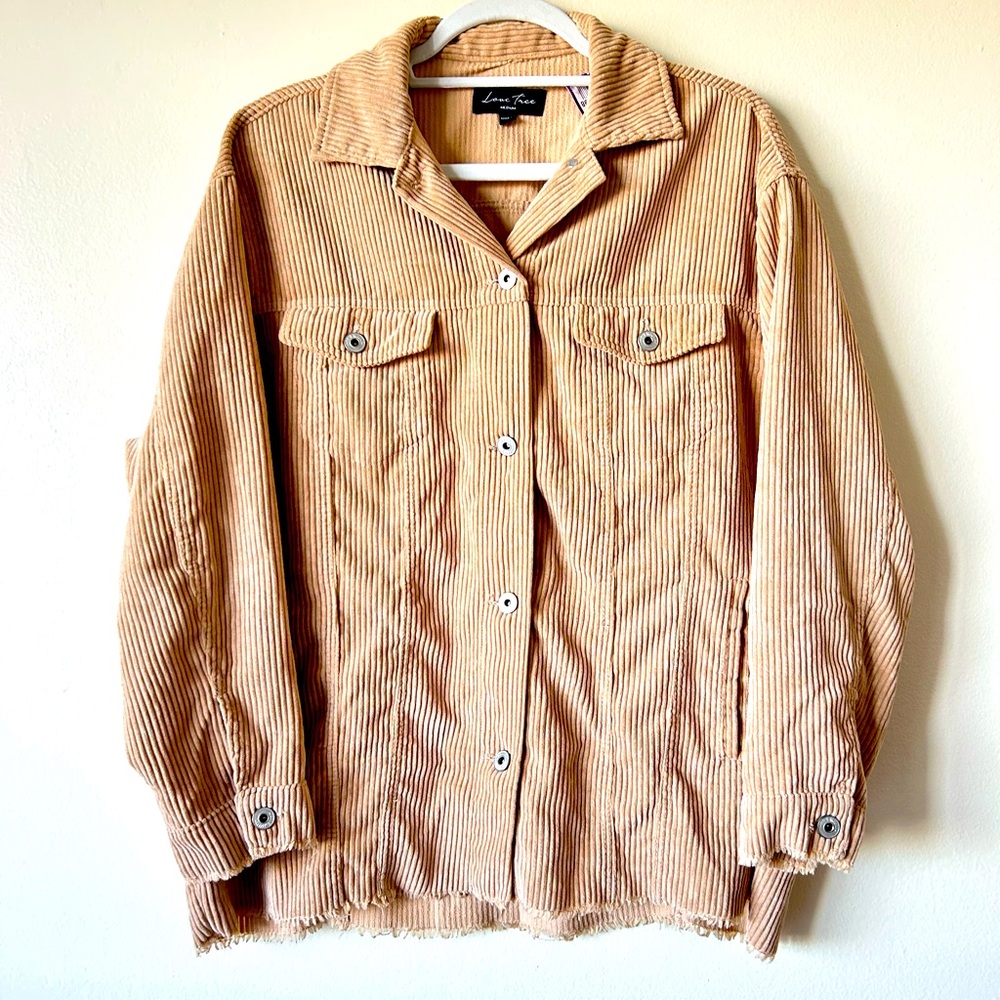 NWT Love Tree Medium Tan Golden Corduroy Jacket Frayed Hem Fall Winter Pockets